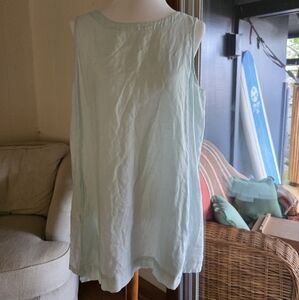 Women's Sleeveless LINEN Tunic Top - Light AQUA by PURE JILL size L